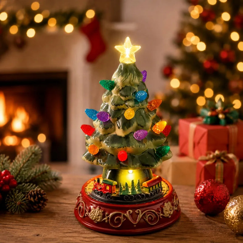Ceramic Christmas village tree with LED lights