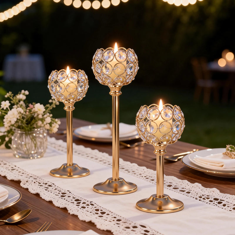 Gold and silver glass candle holders
