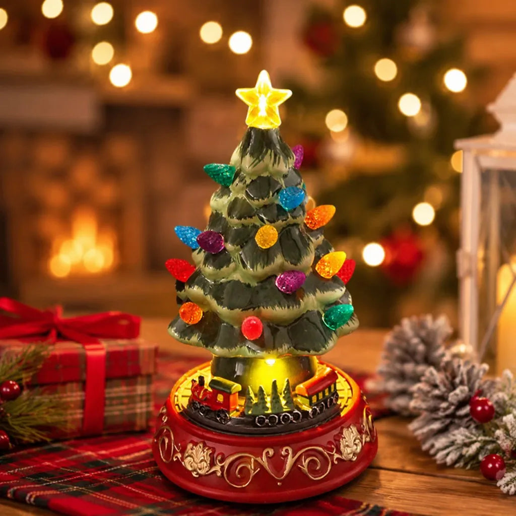 Ceramic Christmas Village Tree – LED Tabletop Holiday Decor