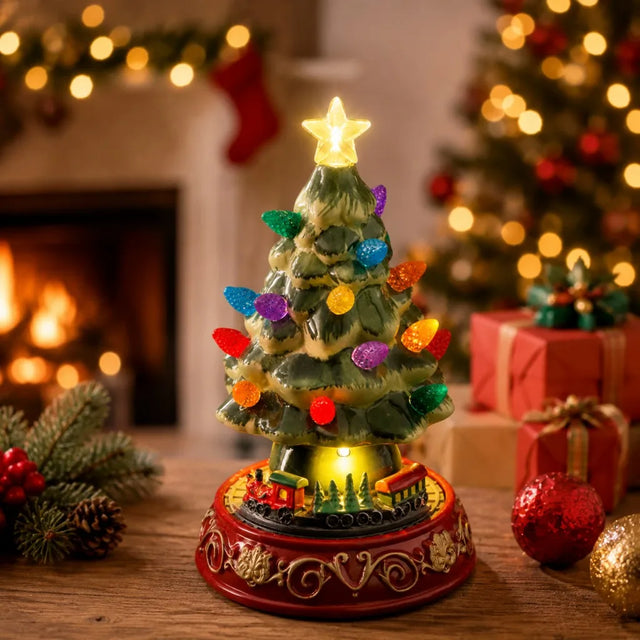 Ceramic Christmas village tree with LED lights