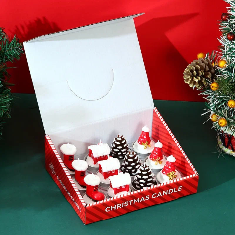 Christmas Candle Set – Hand-Painted Holiday Tablescape Decor, 12-Piece