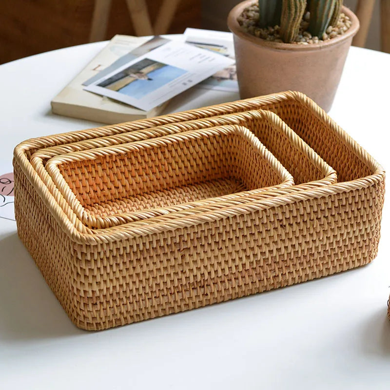 Wicker Storage Basket – Handwoven Rattan Organizer Tray, Multiple Sizes