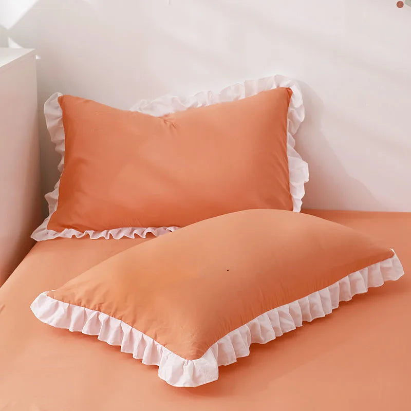 Ruffled Pillowcase Set – Shabby Chic Cottagecore Pillow Cover with Hidden Zipper