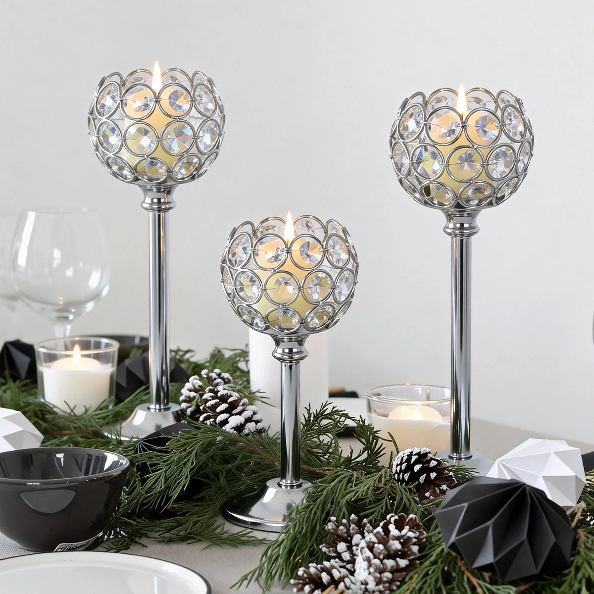 Glass Candle Holder – Gold & Silver Tealight Candlestick, 3 Sizes