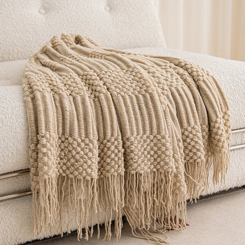 Farmhouse tassel throw blanket with fringe edges
