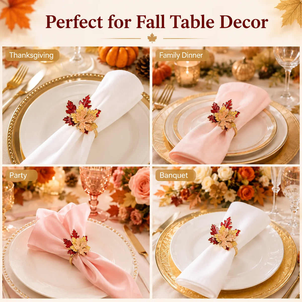 Maple Leaf Napkin Rings – Fall Thanksgiving Table Decor Set