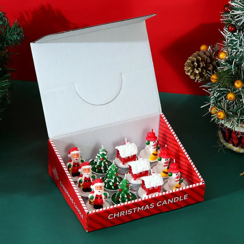 Christmas Candle Set – Hand-Painted Holiday Tablescape Decor, 12-Piece