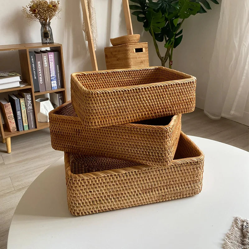 Wicker Storage Basket – Handwoven Rattan Organizer Tray, Multiple Sizes