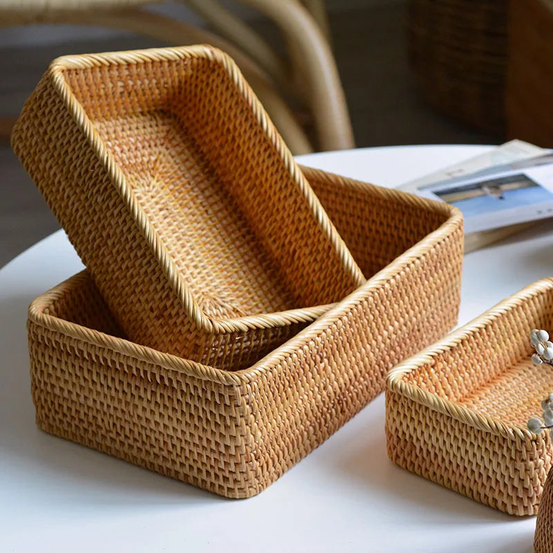 Wicker Storage Basket – Handwoven Rattan Organizer Tray, Multiple Sizes