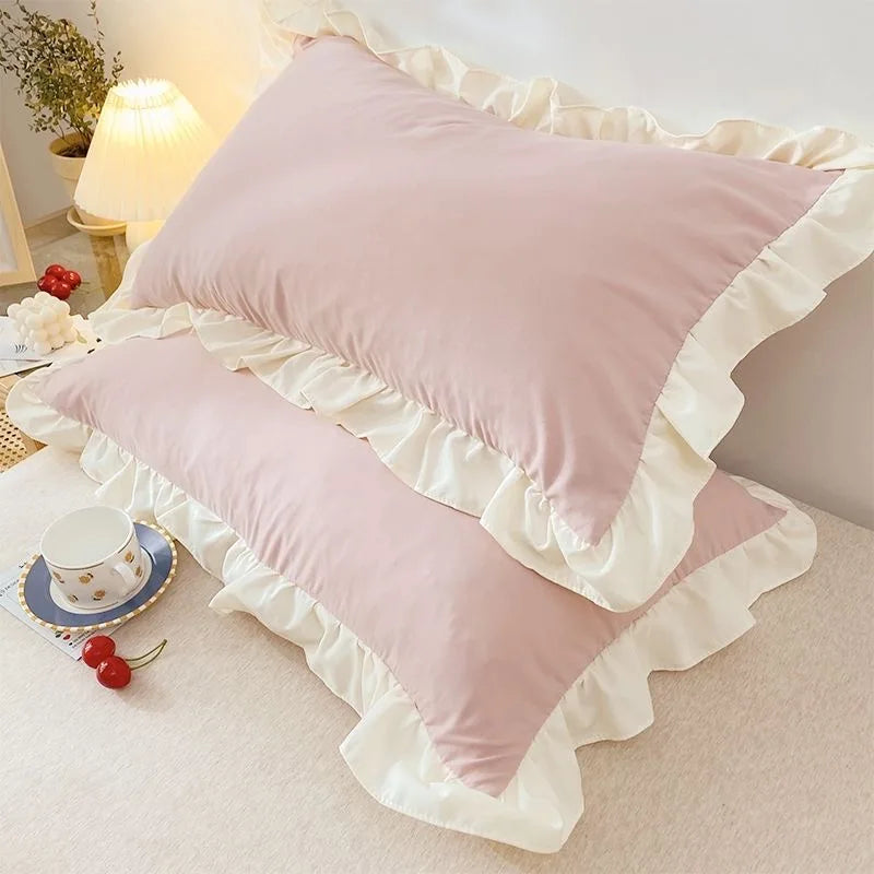 Ruffled Pillowcase Set – Shabby Chic Cottagecore Pillow Cover with Hidden Zipper
