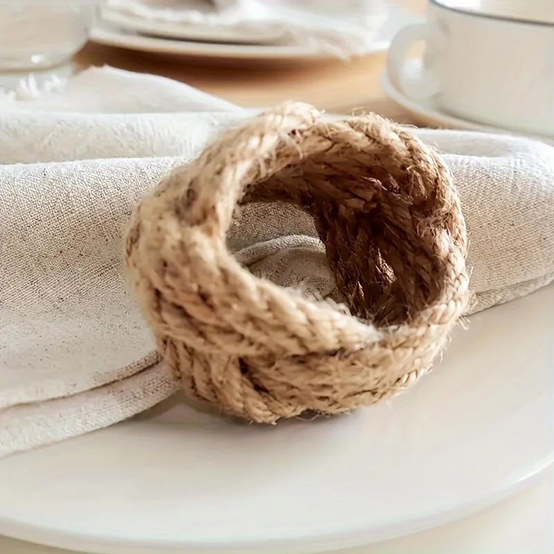Linen Braided Napkin Rings – Handmade Flower Set of 12