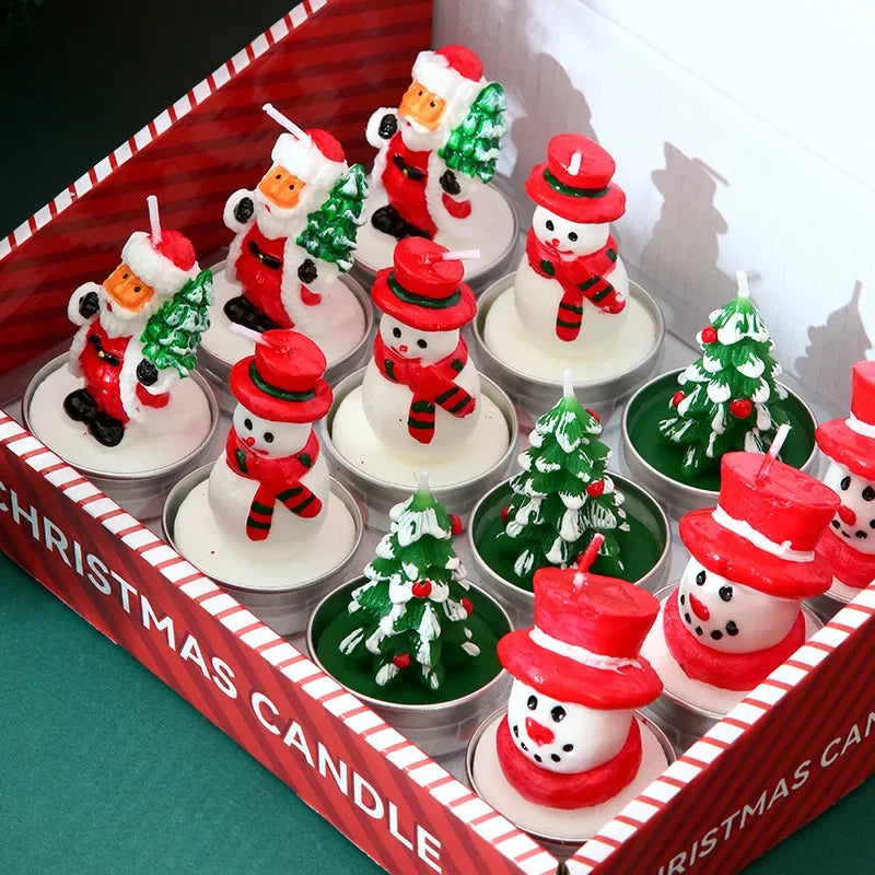 Christmas Candle Set – Hand-Painted Holiday Tablescape Decor, 12-Piece