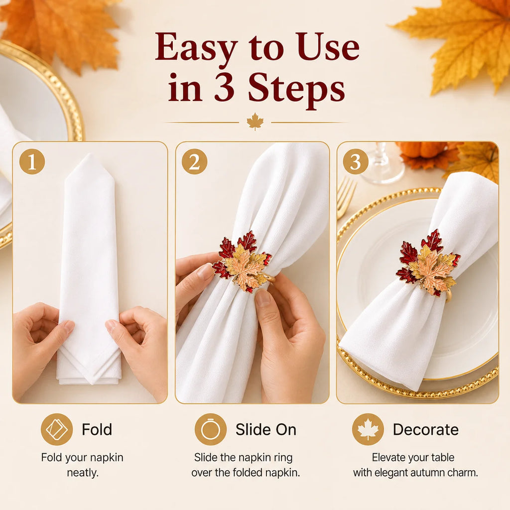 Maple Leaf Napkin Rings – Fall Thanksgiving Table Decor Set