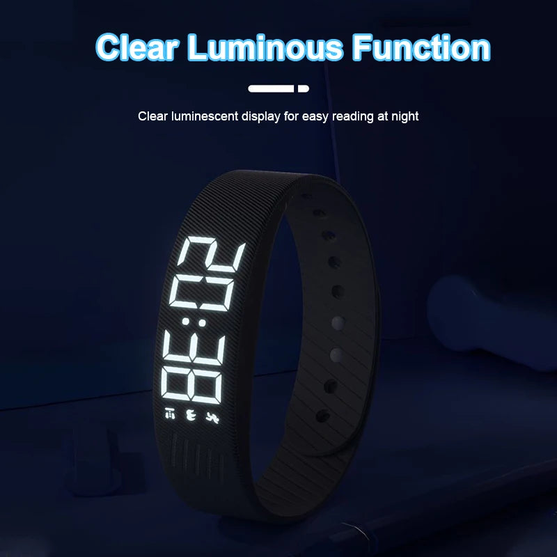 Silent vibrating alarm wristband with LED display and step counter