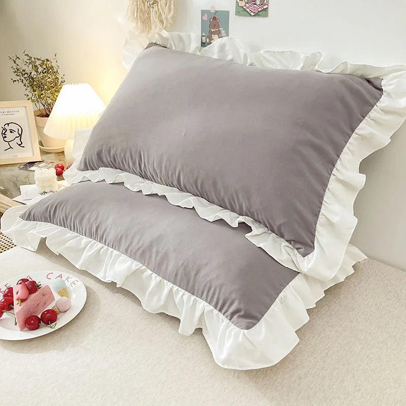 Ruffled Pillowcase Set – Shabby Chic Cottagecore Pillow Cover with Hidden Zipper