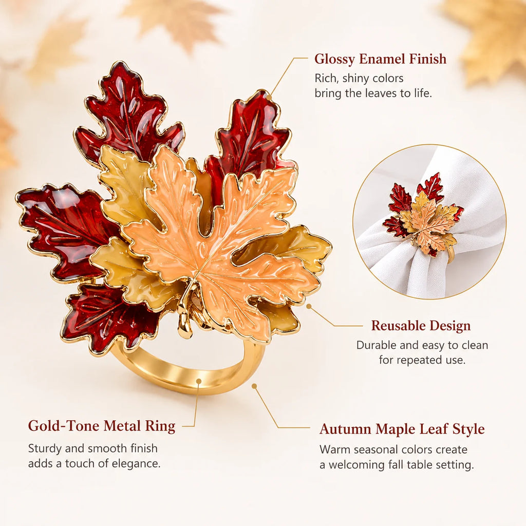 Maple Leaf Napkin Rings – Fall Thanksgiving Table Decor Set