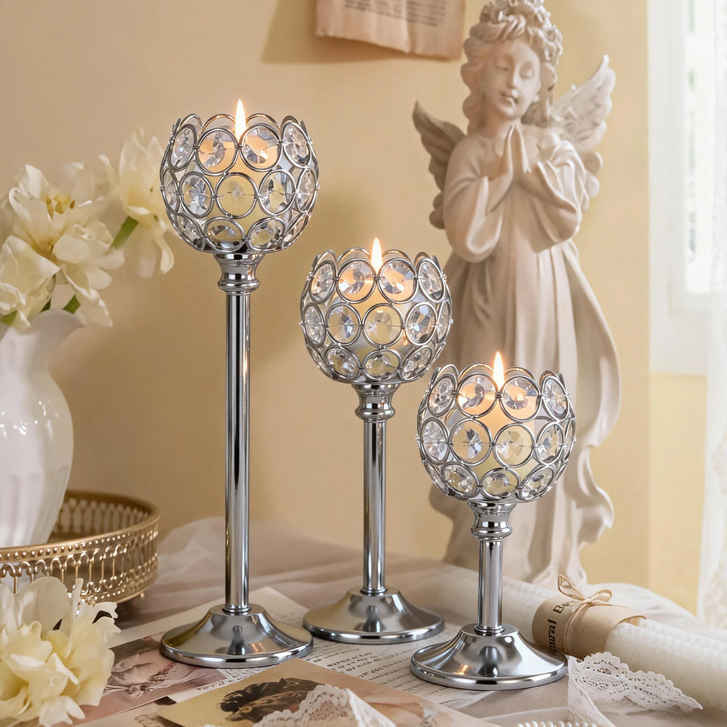 Glass Candle Holder – Gold & Silver Tealight Candlestick, 3 Sizes