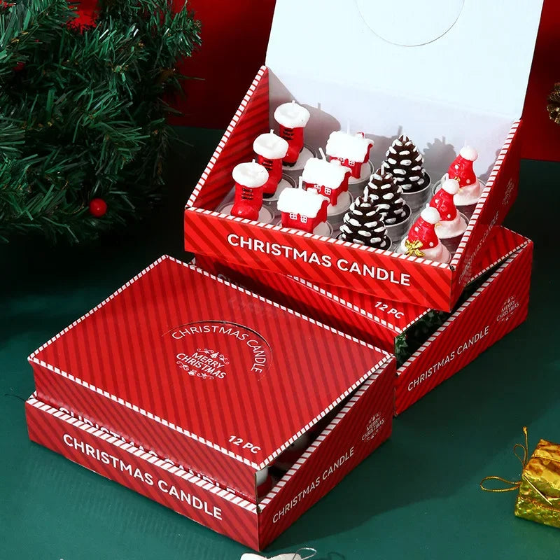 Christmas Candle Set – Hand-Painted Holiday Tablescape Decor, 12-Piece