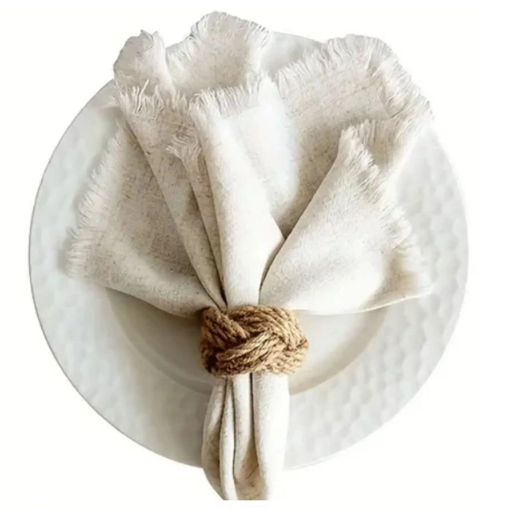 Linen Braided Napkin Rings – Handmade Flower Set of 12