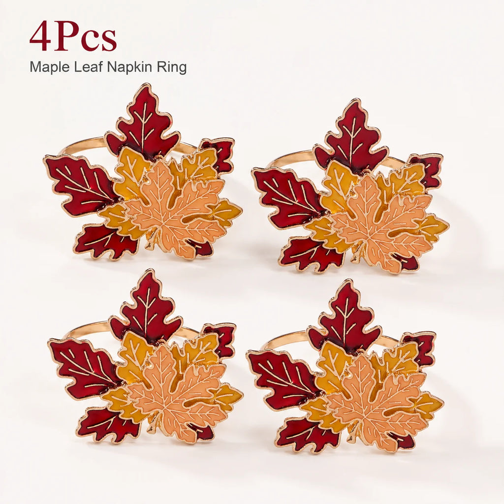 Maple Leaf Napkin Rings – Fall Thanksgiving Table Decor Set
