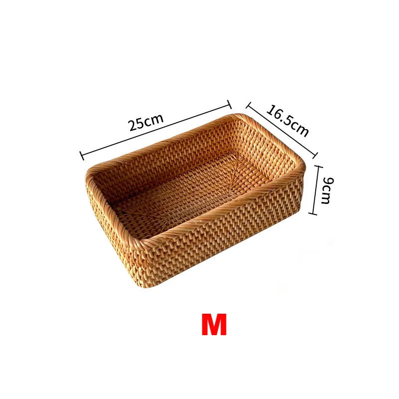 Wicker Storage Basket – Handwoven Rattan Organizer Tray, Multiple Sizes