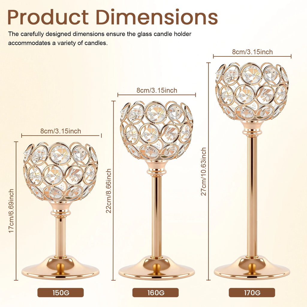 Glass Candle Holder – Gold & Silver Tealight Candlestick, 3 Sizes
