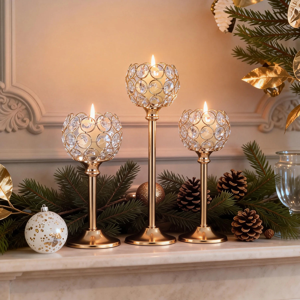 Glass Candle Holder – Gold & Silver Tealight Candlestick, 3 Sizes